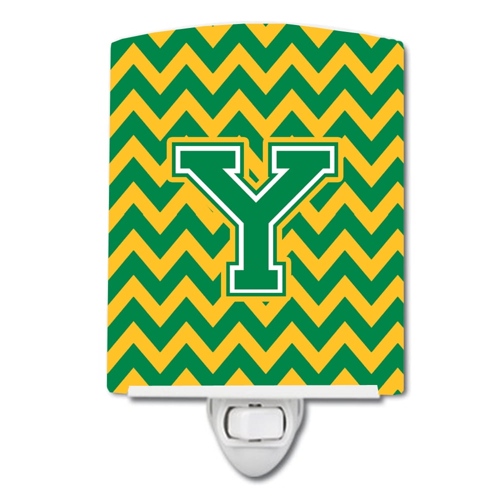 Letter Y Chevron Green & Gold Ceramic Night Light