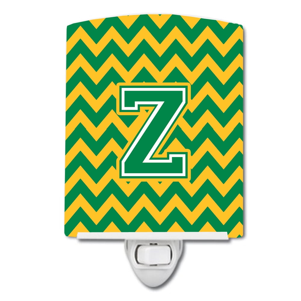 Letter Z Chevron Green & Gold Ceramic Night Light
