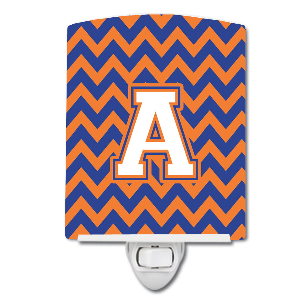 Letter A Chevron Blue & Orange No.3 Ceramic Night Light