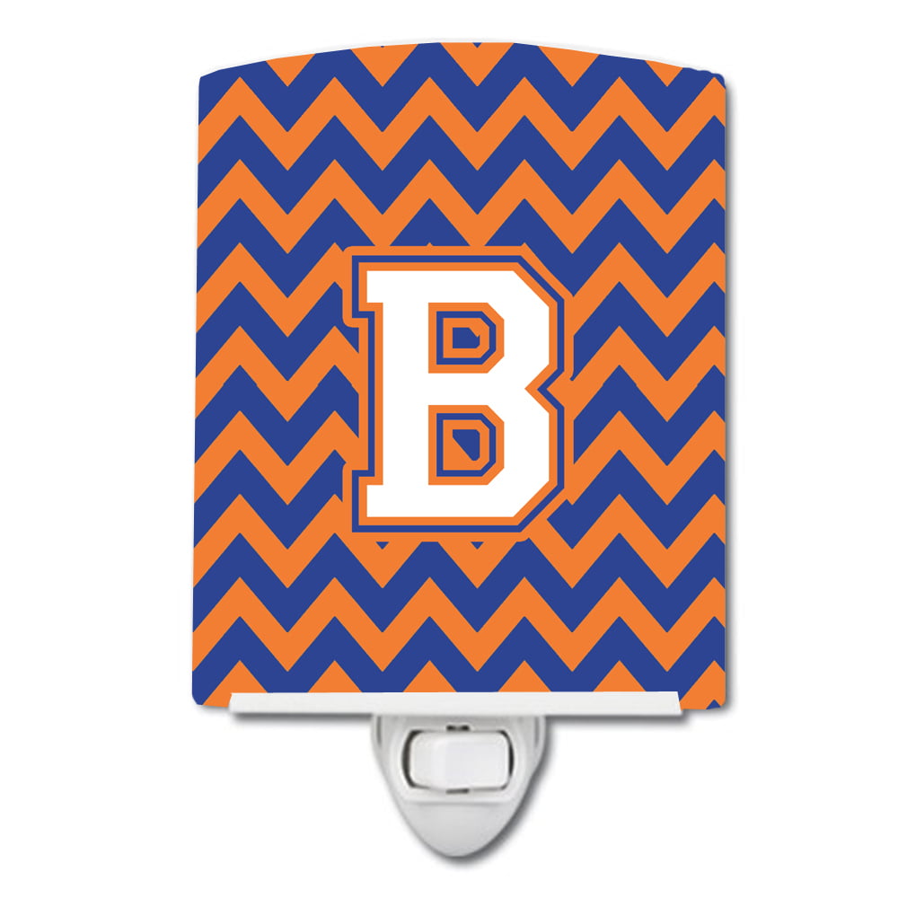 Letter B Chevron Blue & Orange No.3 Ceramic Night Light
