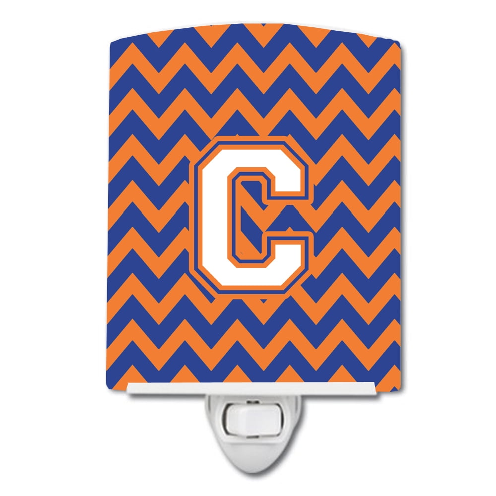 Letter C Chevron Blue & Orange No.3 Ceramic Night Light