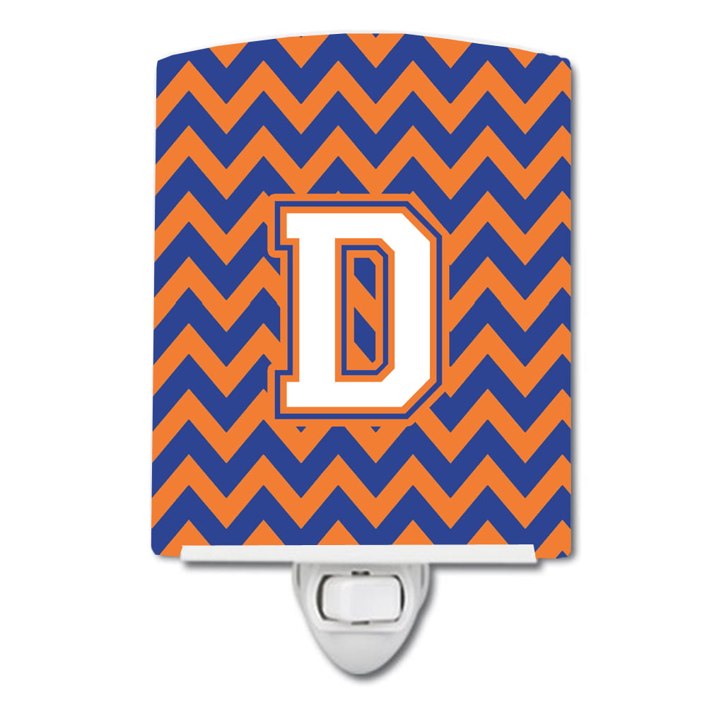 Letter D Chevron Blue & Orange No.3 Ceramic Night Light