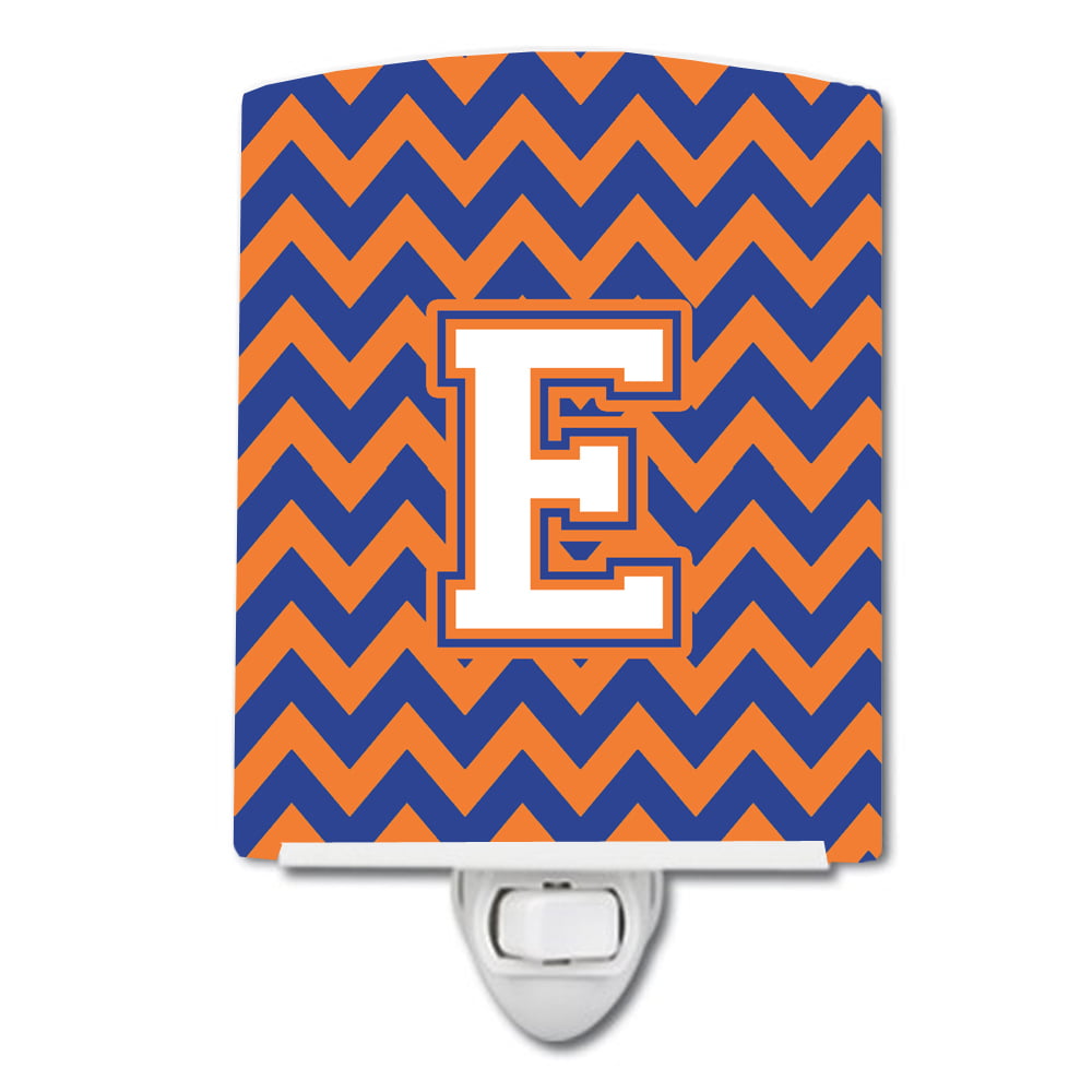 Letter E Chevron Blue & Orange No.3 Ceramic Night Light