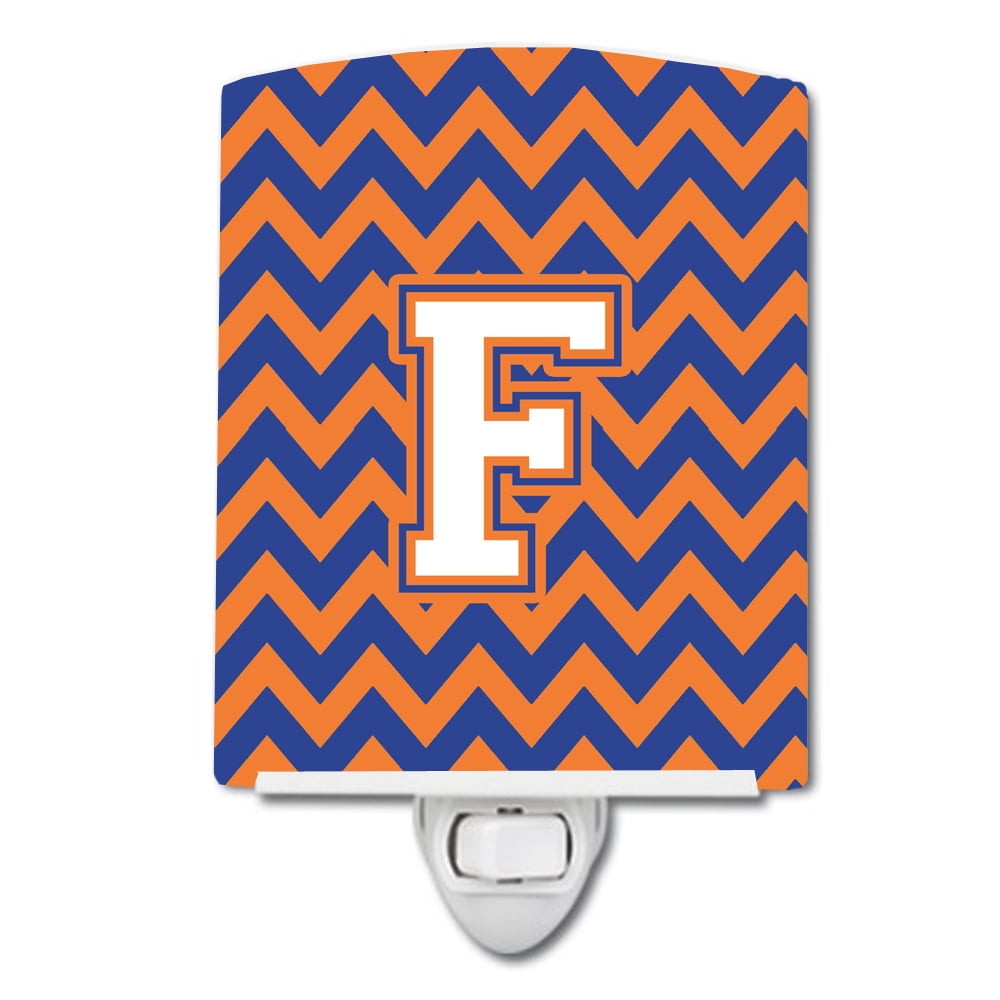 Letter F Chevron Blue & Orange No.3 Ceramic Night Light