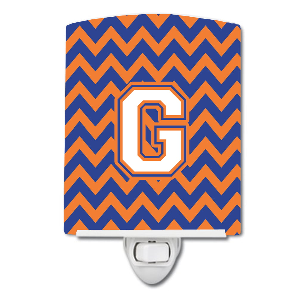 Letter G Chevron Blue & Orange No.3 Ceramic Night Light