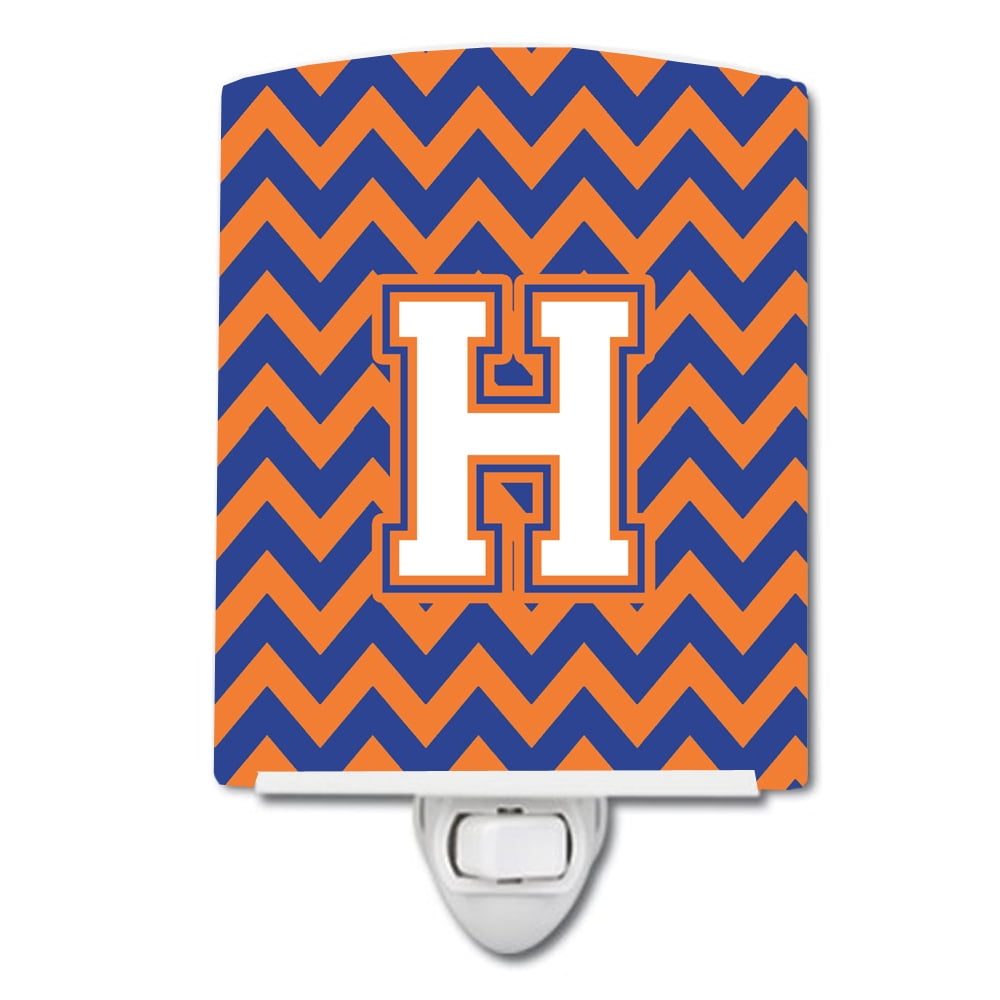 Letter H Chevron Blue & Orange No.3 Ceramic Night Light