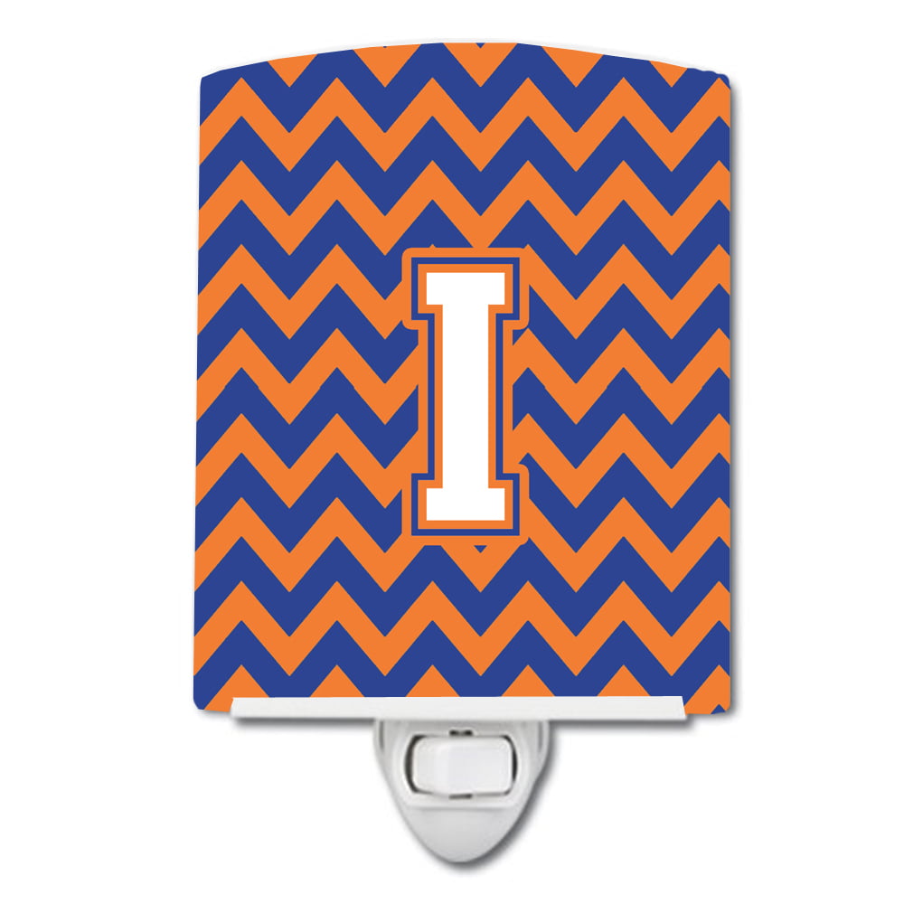 Letter I Chevron Blue & Orange No.3 Ceramic Night Light