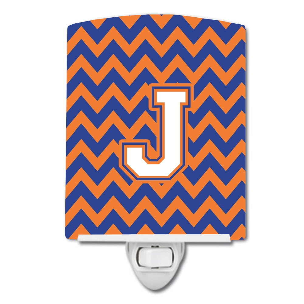 Letter J Chevron Blue & Orange No.3 Ceramic Night Light