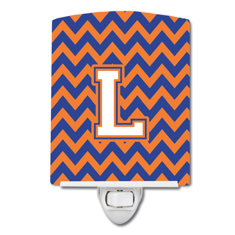 Letter L Chevron Blue & Orange No.3 Ceramic Night Light
