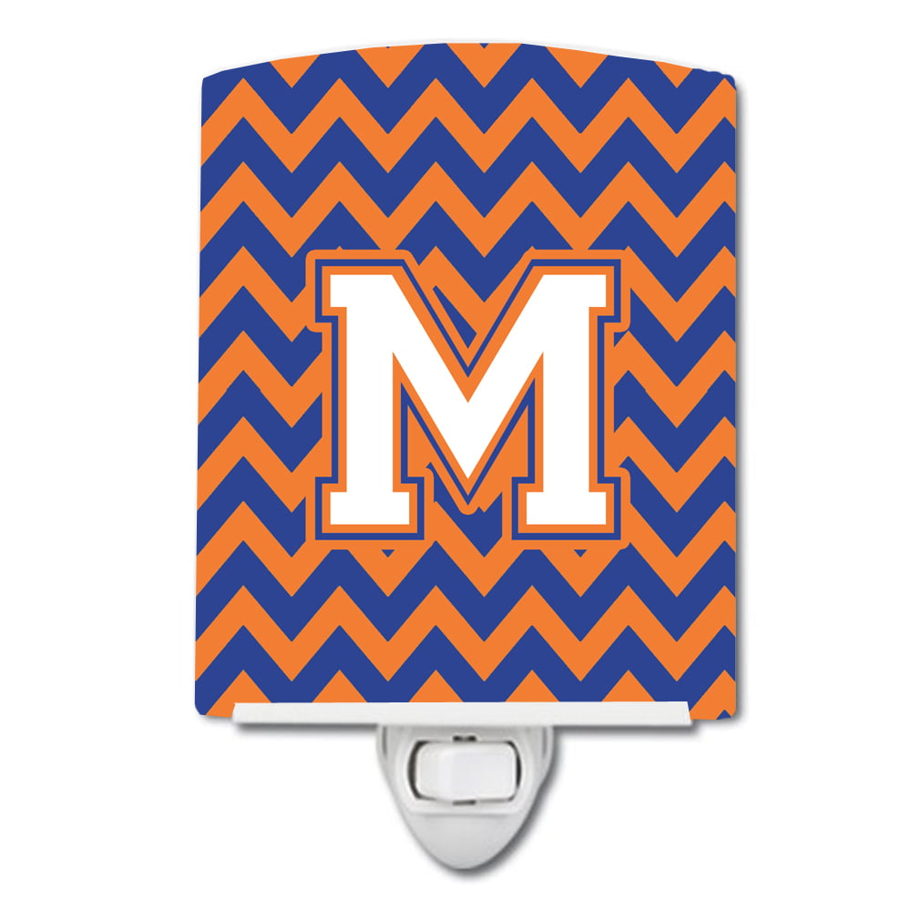Letter M Chevron Blue & Orange No.3 Ceramic Night Light