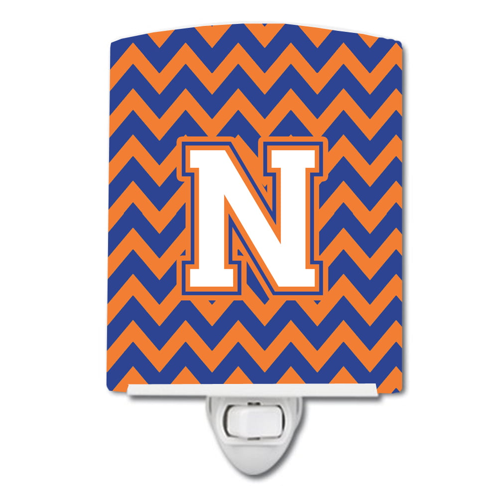 Letter N Chevron Blue & Orange No.3 Ceramic Night Light