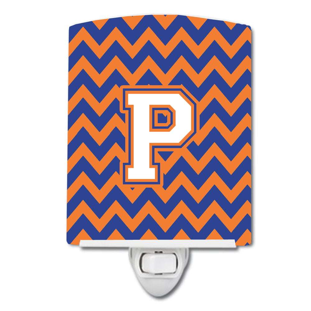 Letter P Chevron Blue & Orange No.3 Ceramic Night Light