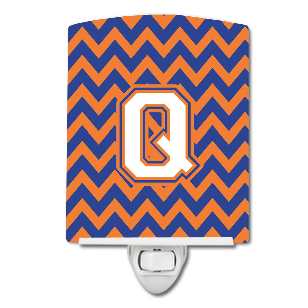 Letter Q Chevron Blue & Orange No.3 Ceramic Night Light