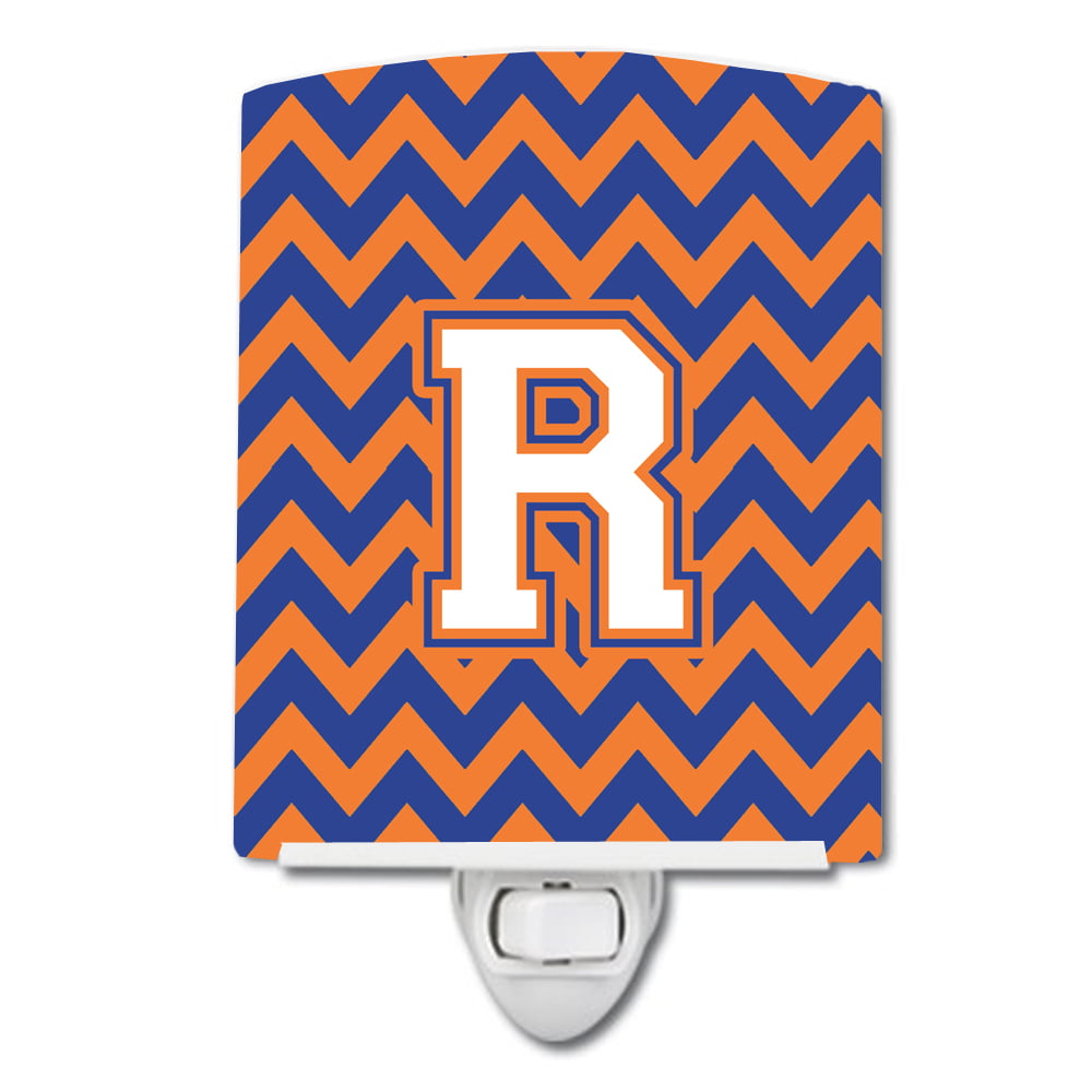 Letter R Chevron Blue & Orange No.3 Ceramic Night Light