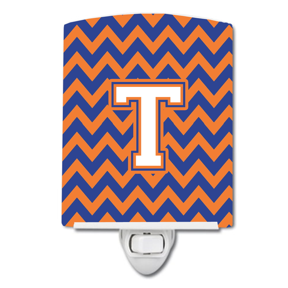 Letter T Chevron Blue & Orange No.3 Ceramic Night Light