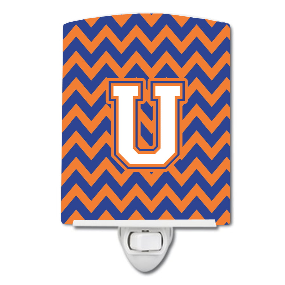 Letter U Chevron Blue & Orange No.3 Ceramic Night Light