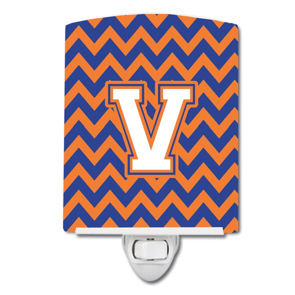 Letter V Chevron Blue & Orange No.3 Ceramic Night Light