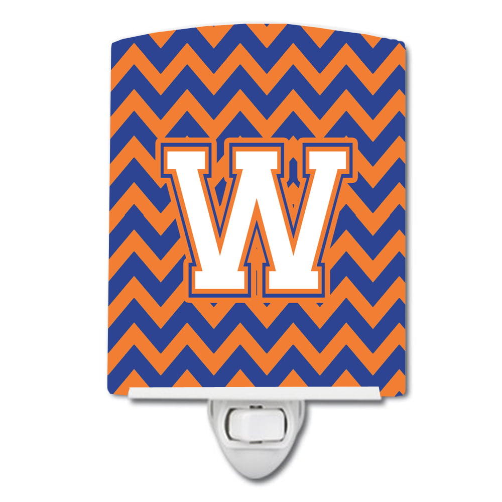 Letter W Chevron Blue & Orange No.3 Ceramic Night Light