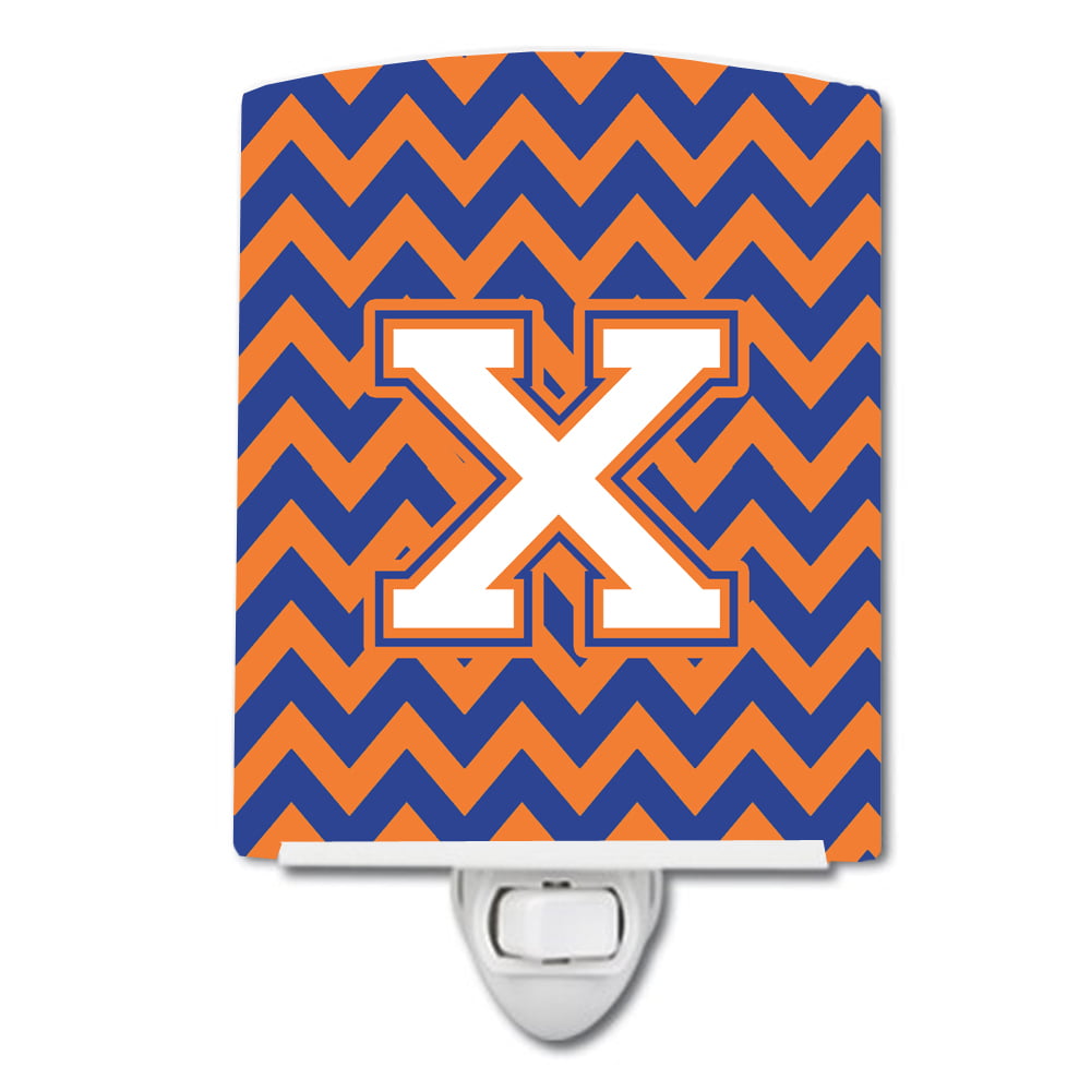 Letter X Chevron Blue & Orange No.3 Ceramic Night Light