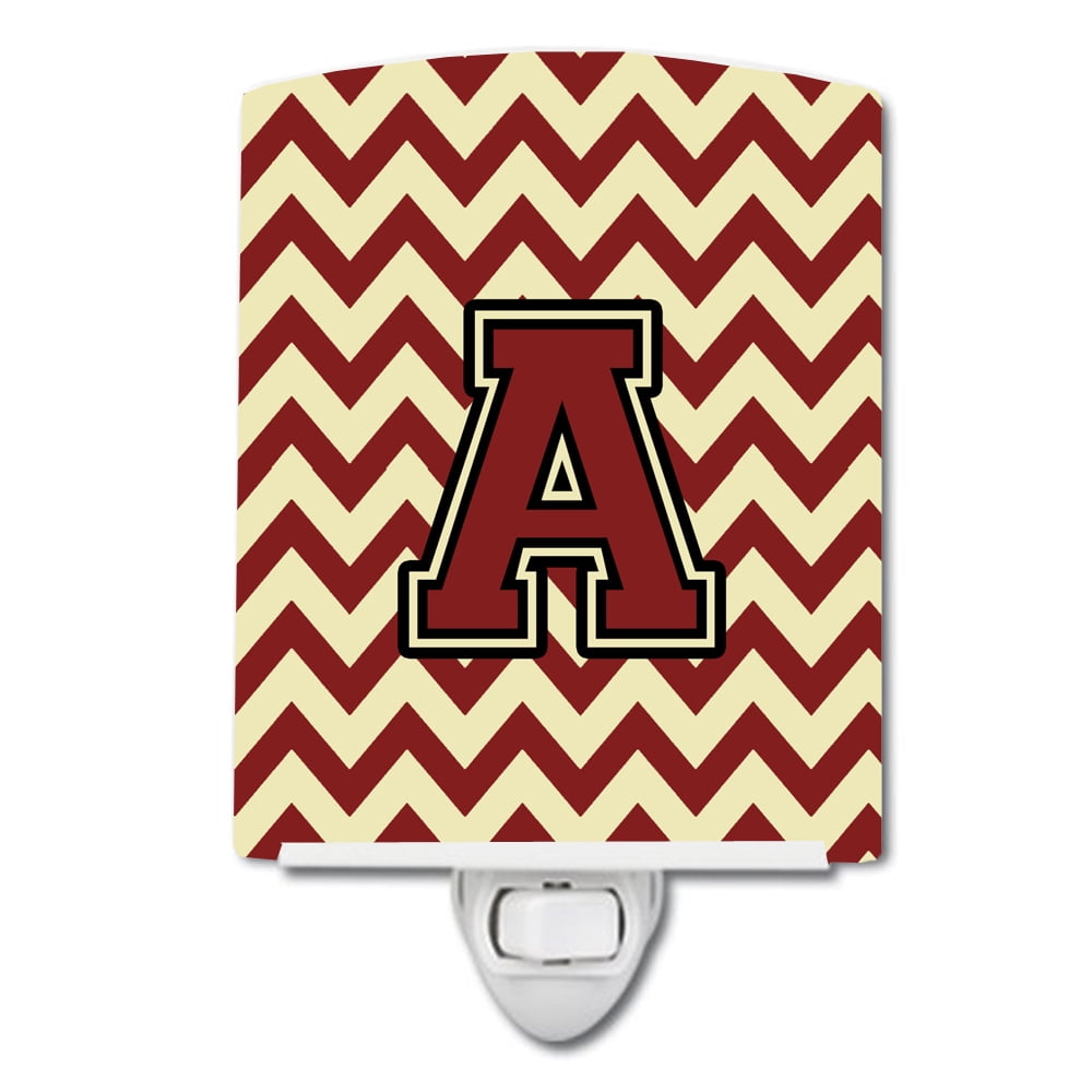 CJ1061-ACNL Letter A Chevron Maroon & Gold Ceramic Night Light
