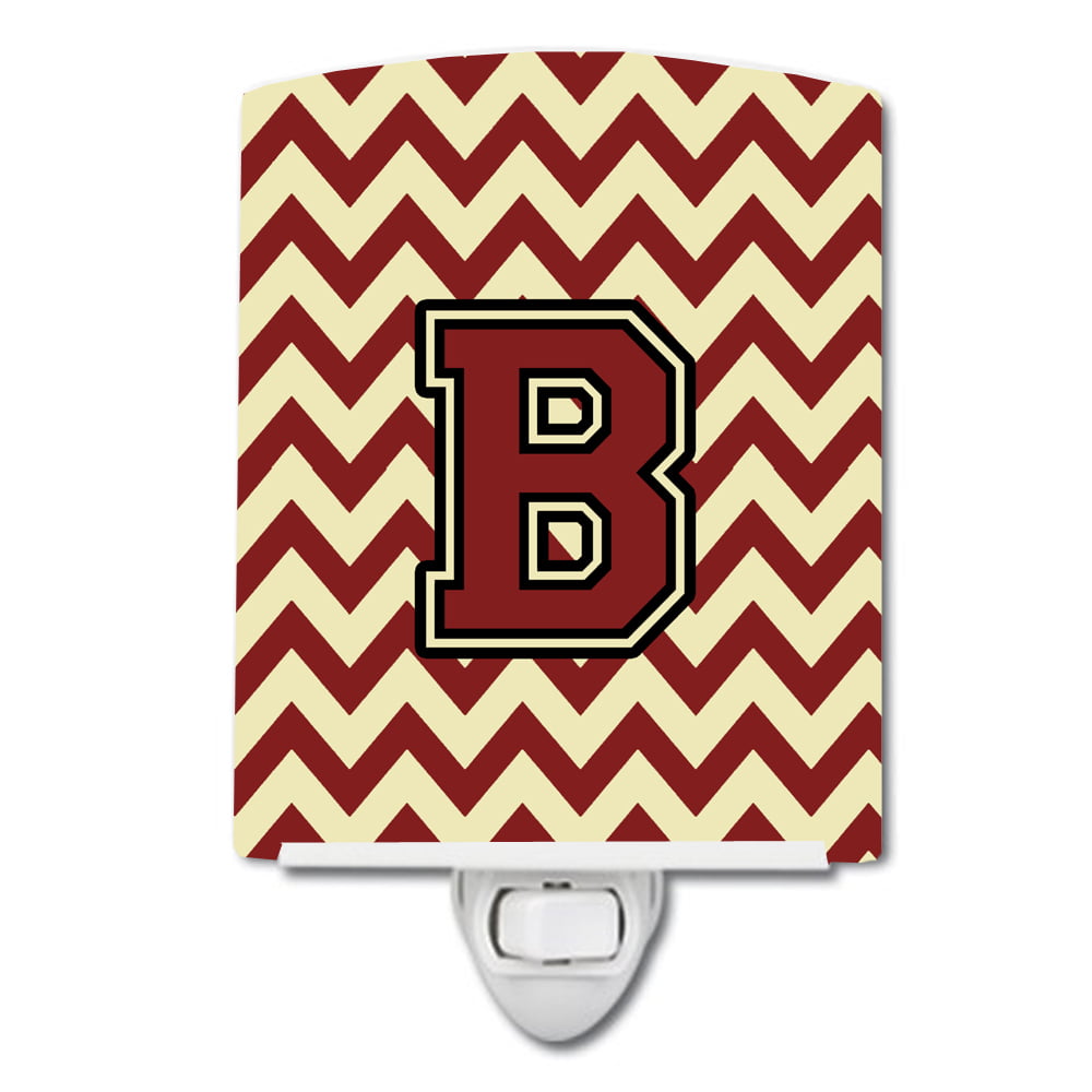 Letter B Chevron Maroon & Gold Ceramic Night Light