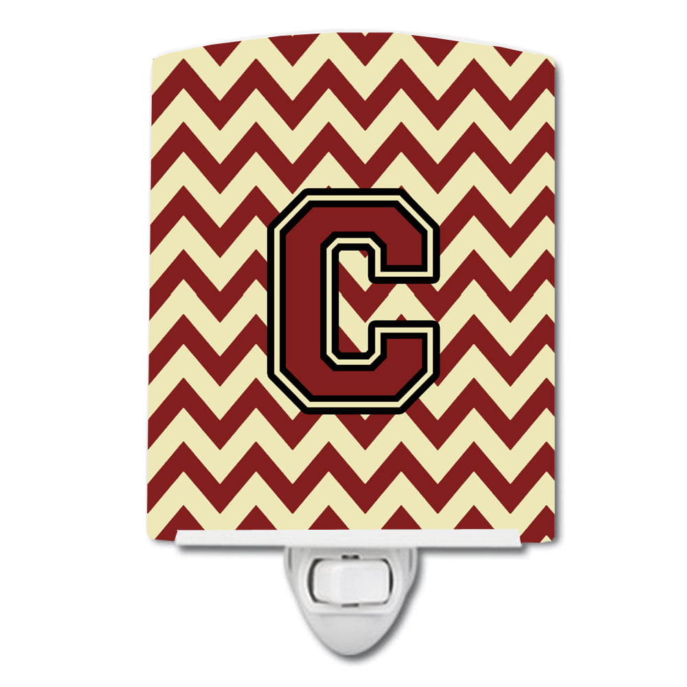 Letter C Chevron Maroon & Gold Ceramic Night Light