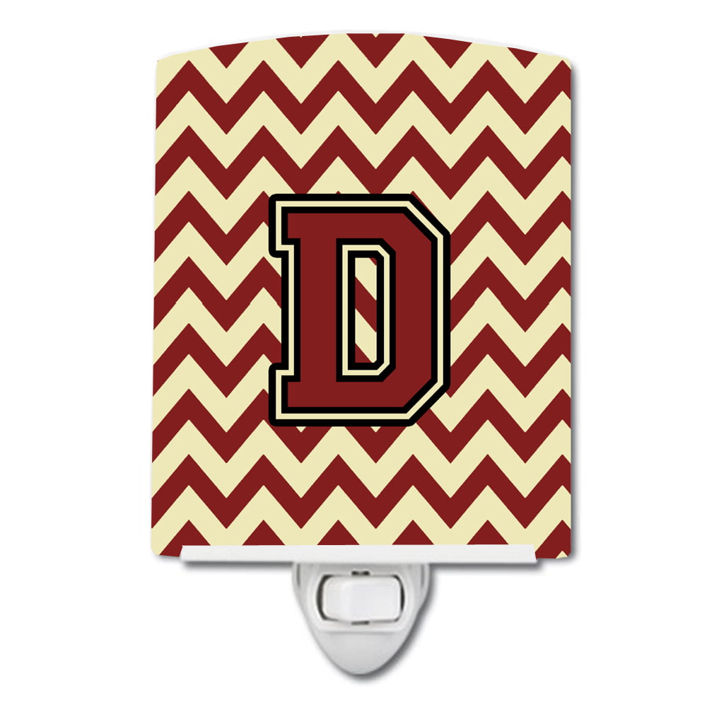 Letter D Chevron Maroon & Gold Ceramic Night Light