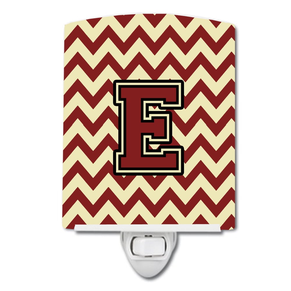 Letter E Chevron Maroon & Gold Ceramic Night Light