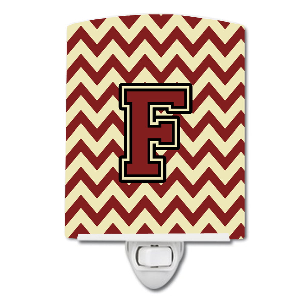 Letter F Chevron Maroon & Gold Ceramic Night Light