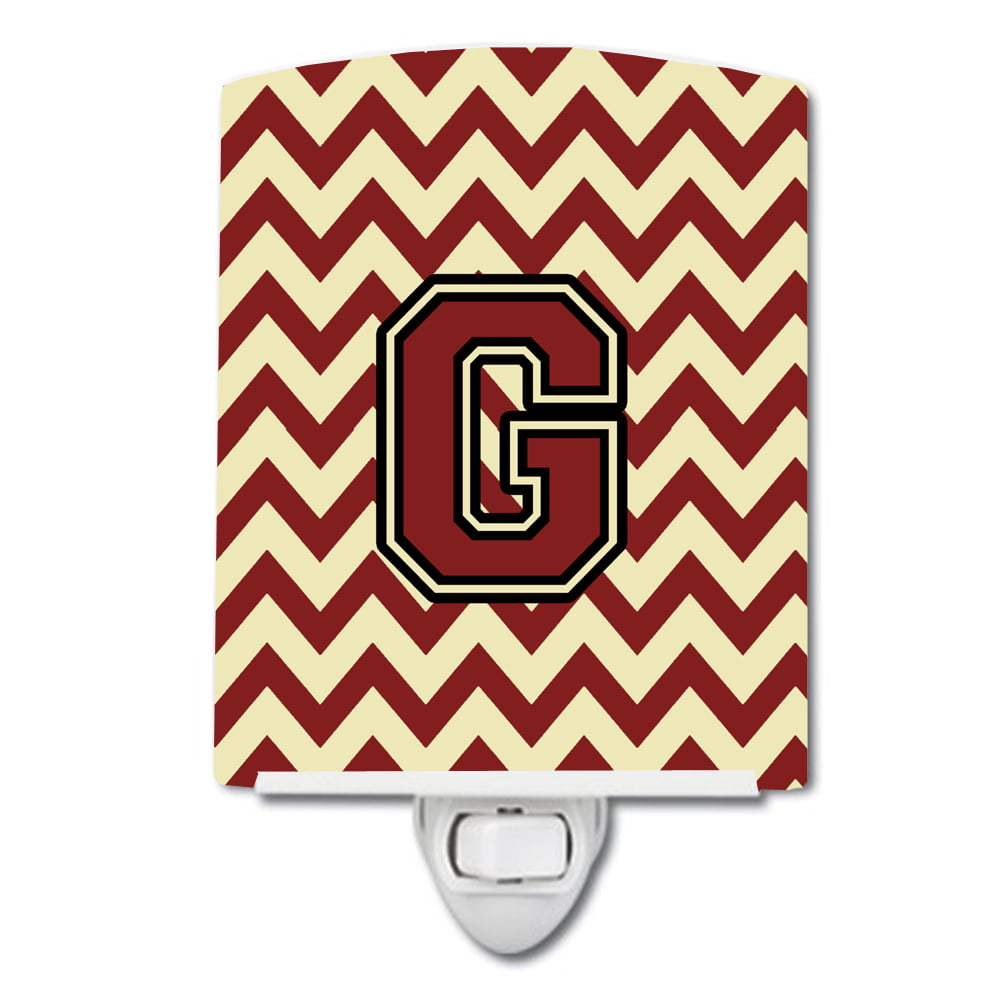 Letter G Chevron Maroon & Gold Ceramic Night Light