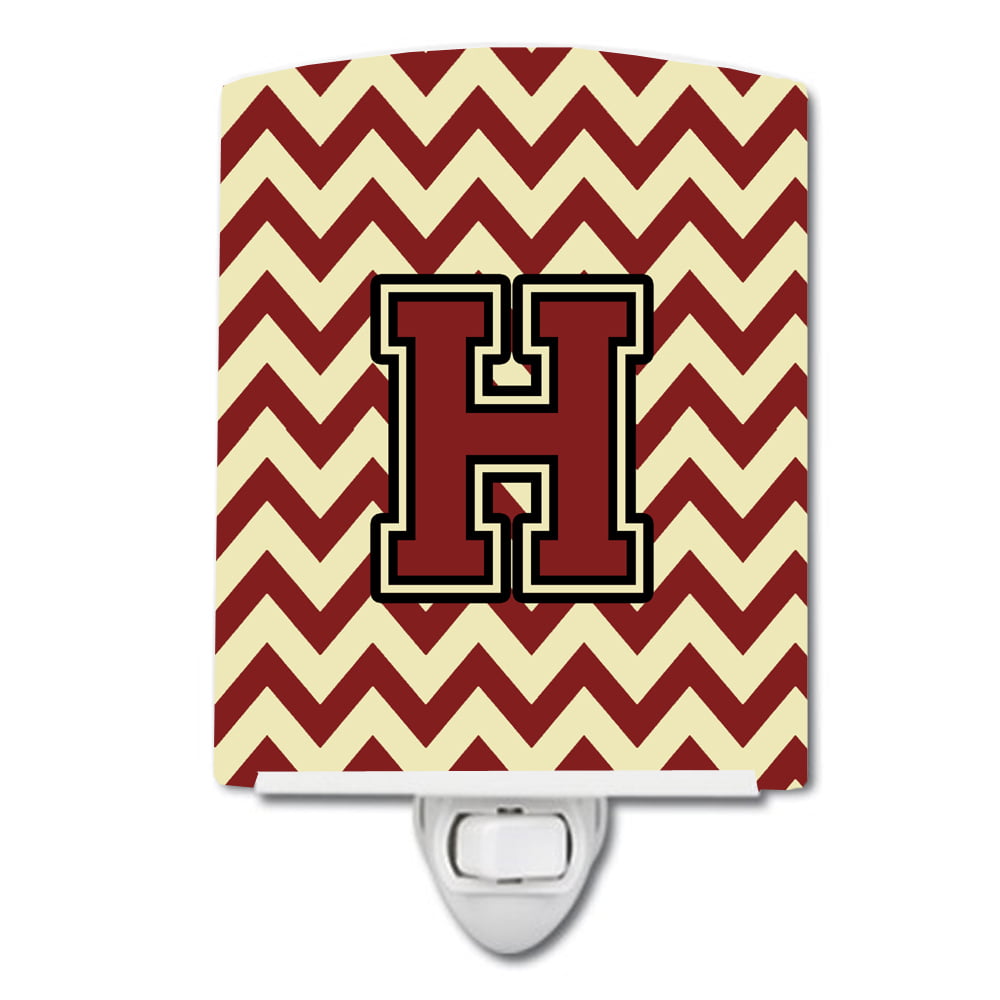 Letter H Chevron Maroon & Gold Ceramic Night Light
