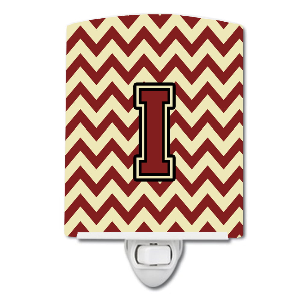 Letter I Chevron Maroon & Gold Ceramic Night Light