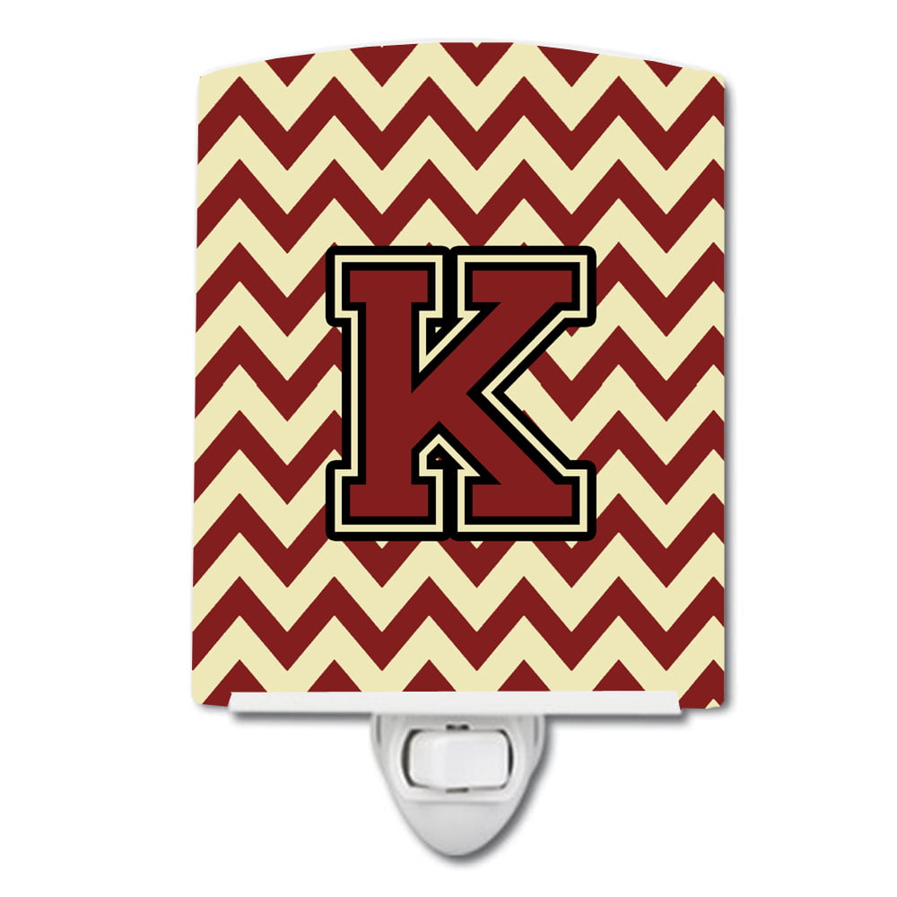 Letter K Chevron Maroon & Gold Ceramic Night Light