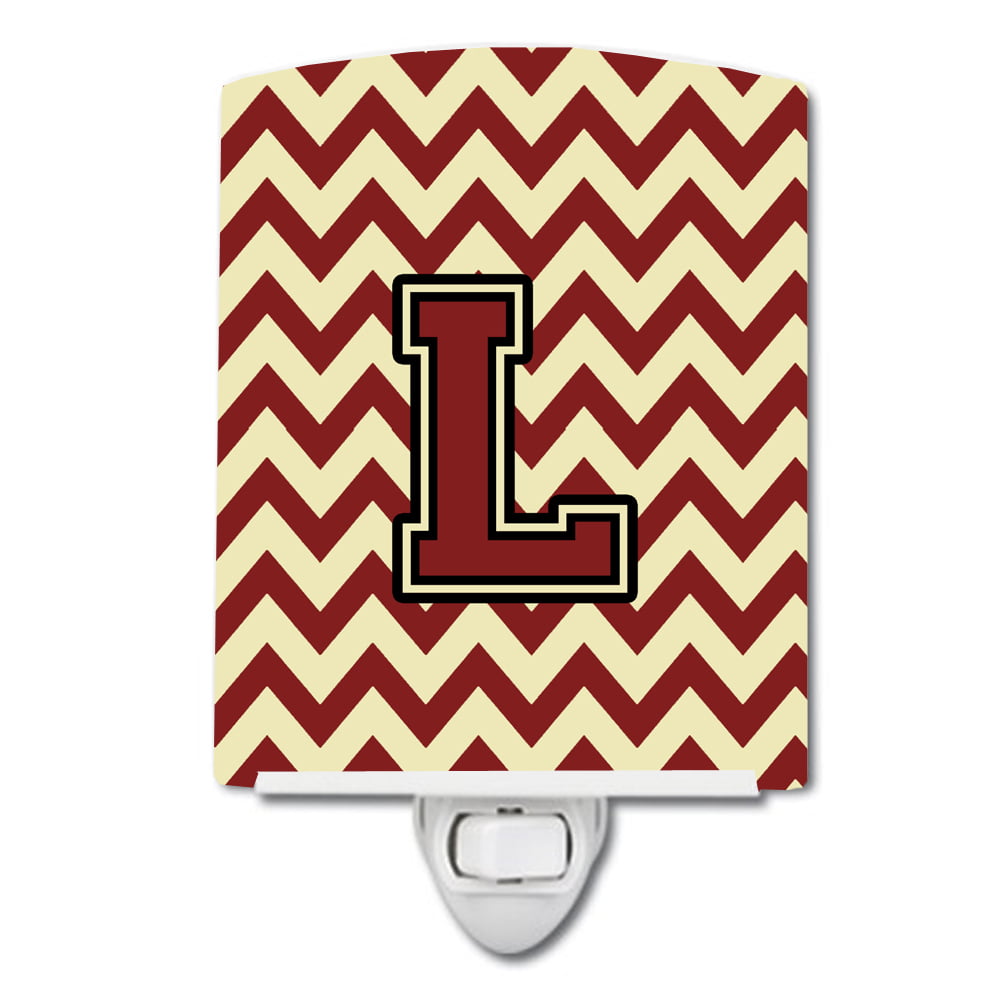 Letter L Chevron Maroon & Gold Ceramic Night Light