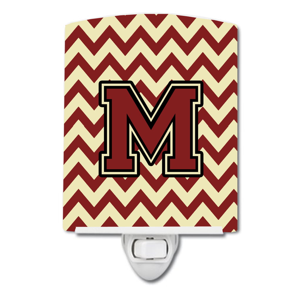 Letter M Chevron Maroon & Gold Ceramic Night Light