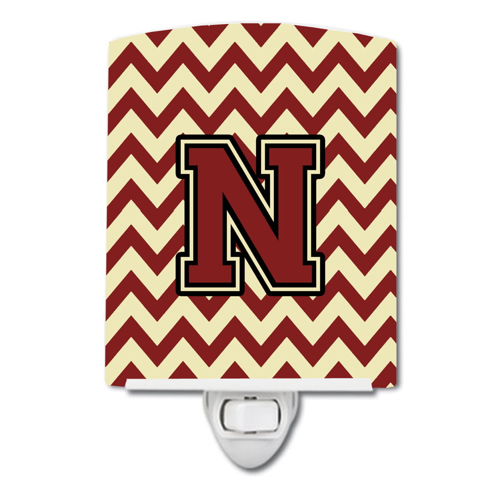 Letter N Chevron Maroon & Gold Ceramic Night Light