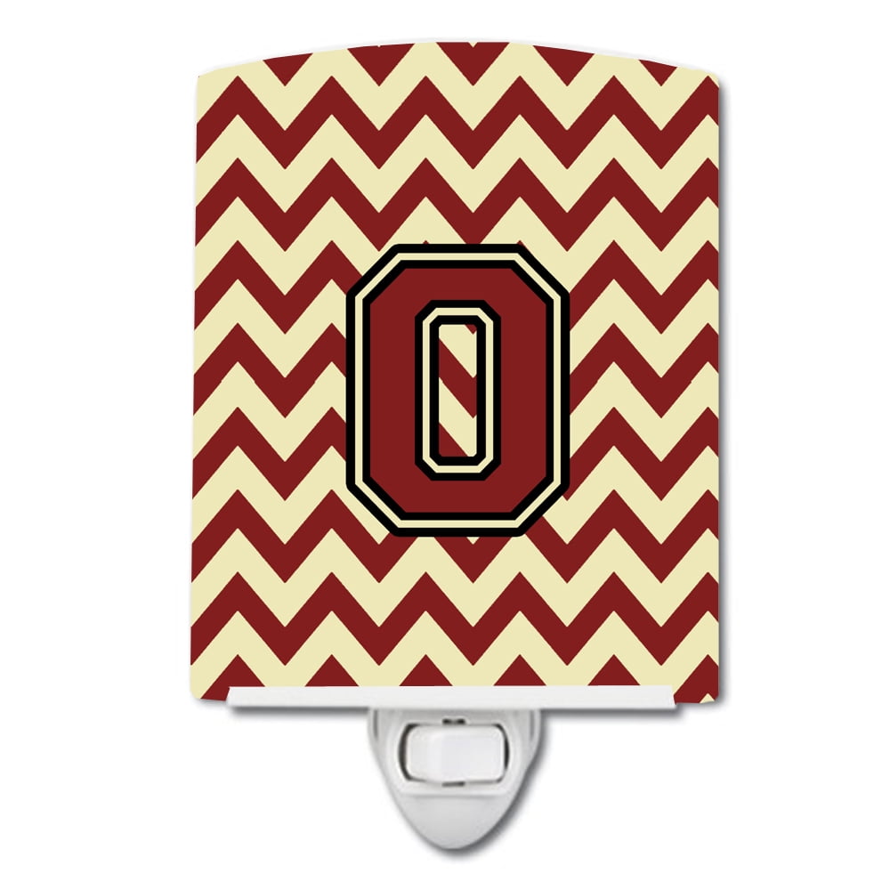 Letter O Chevron Maroon & Gold Ceramic Night Light