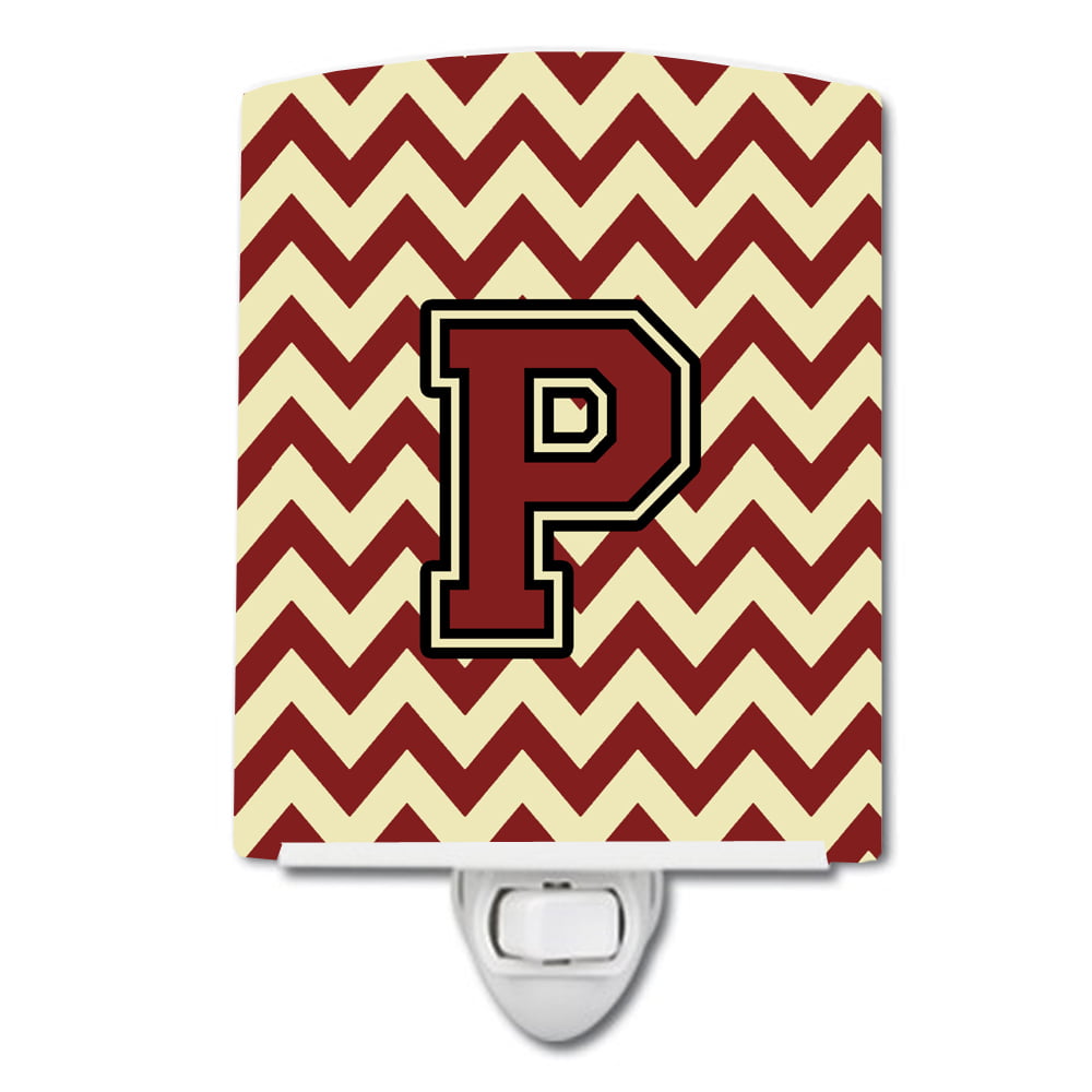 Letter P Chevron Maroon & Gold Ceramic Night Light