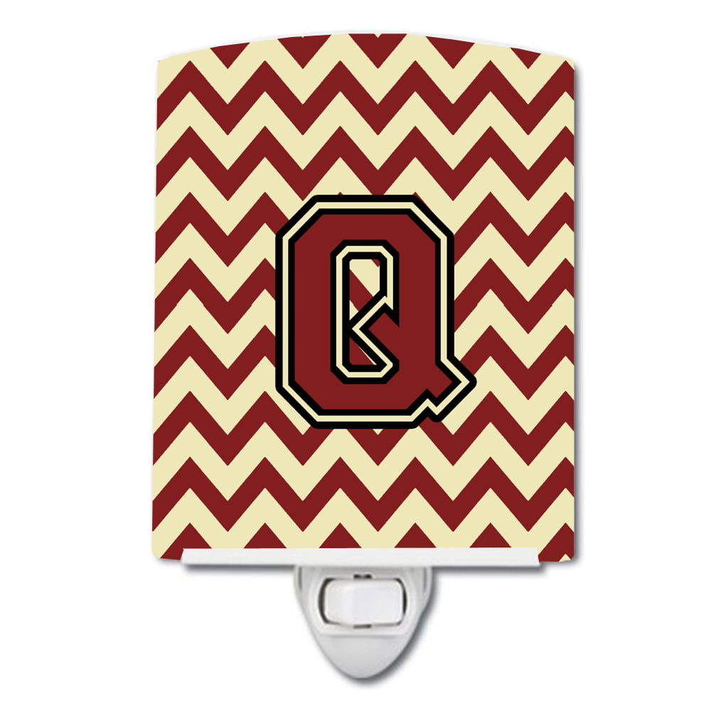 Letter Q Chevron Maroon & Gold Ceramic Night Light