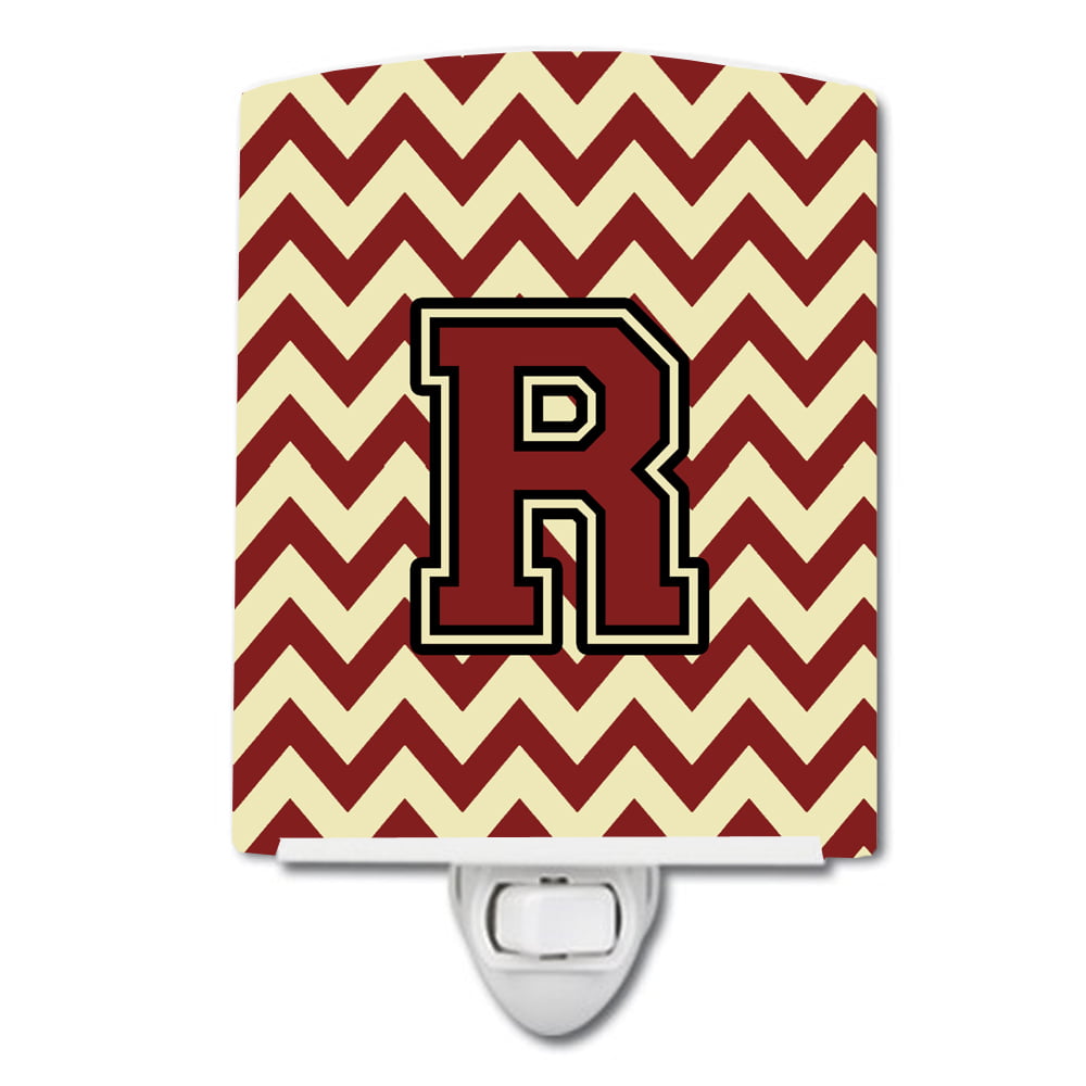 Letter R Chevron Maroon & Gold Ceramic Night Light