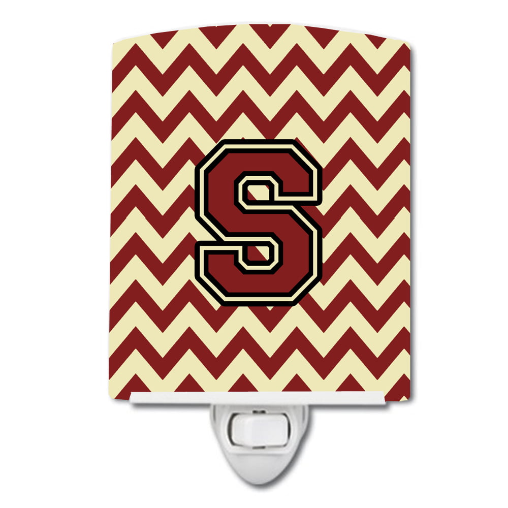 Letter S Chevron Maroon & Gold Ceramic Night Light