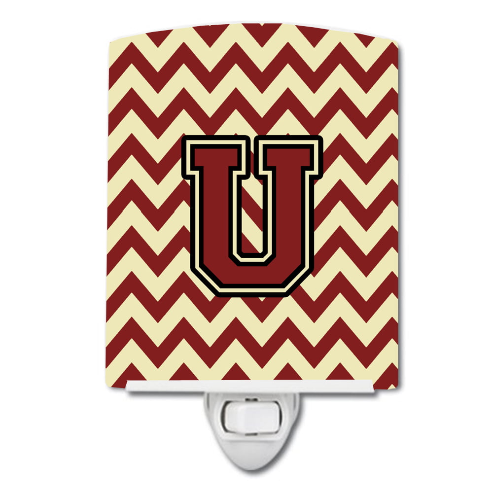 Letter U Chevron Maroon & Gold Ceramic Night Light