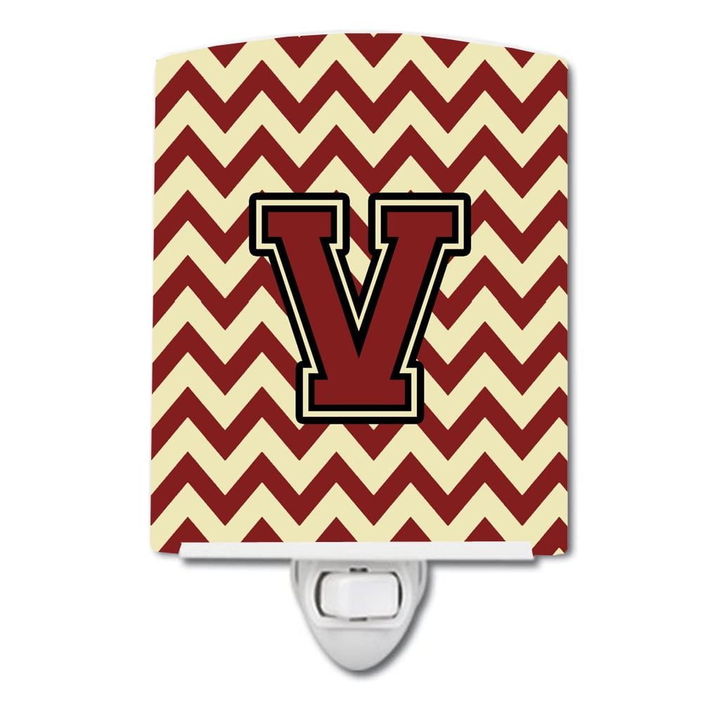 Letter V Chevron Maroon & Gold Ceramic Night Light