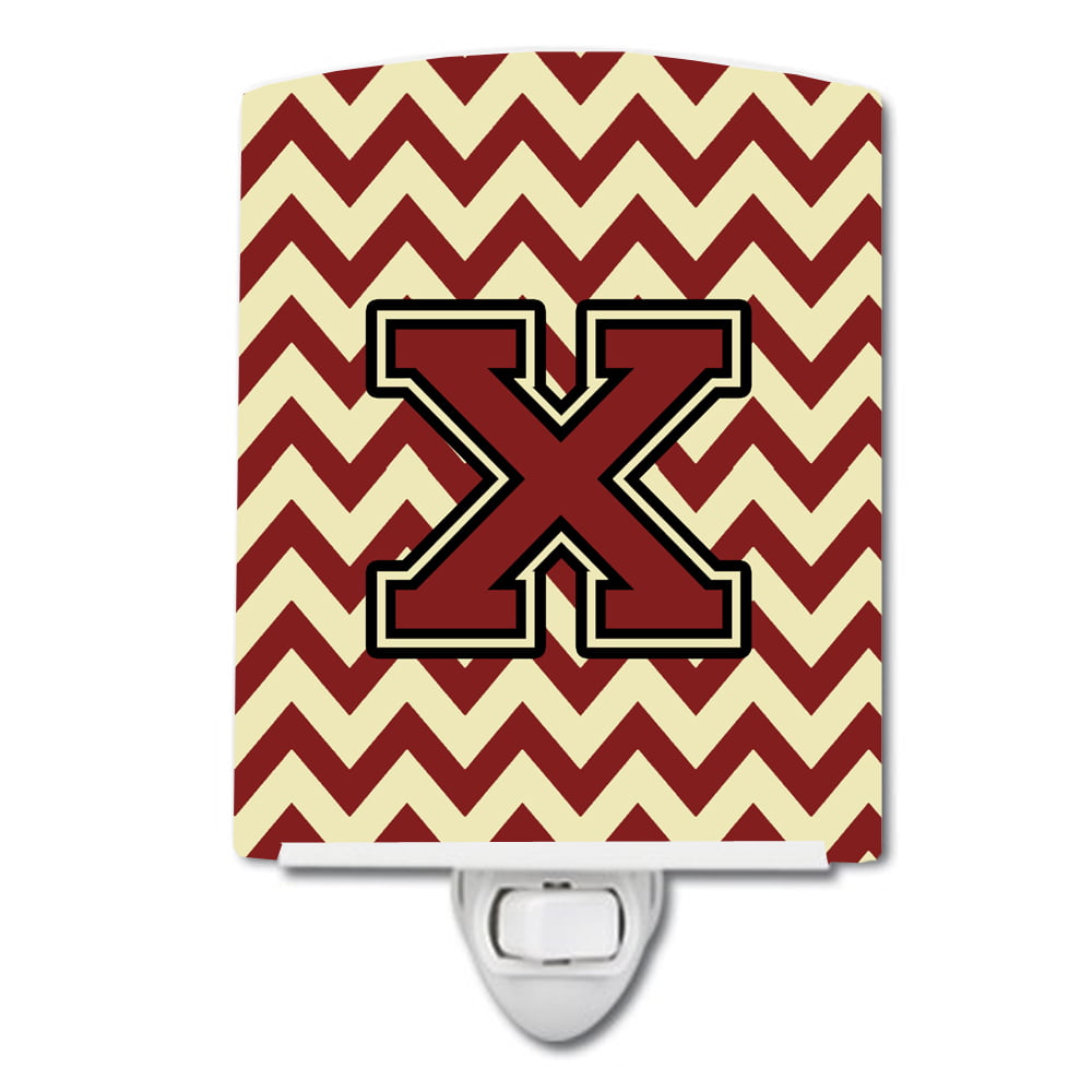 Letter X Chevron Maroon & Gold Ceramic Night Light