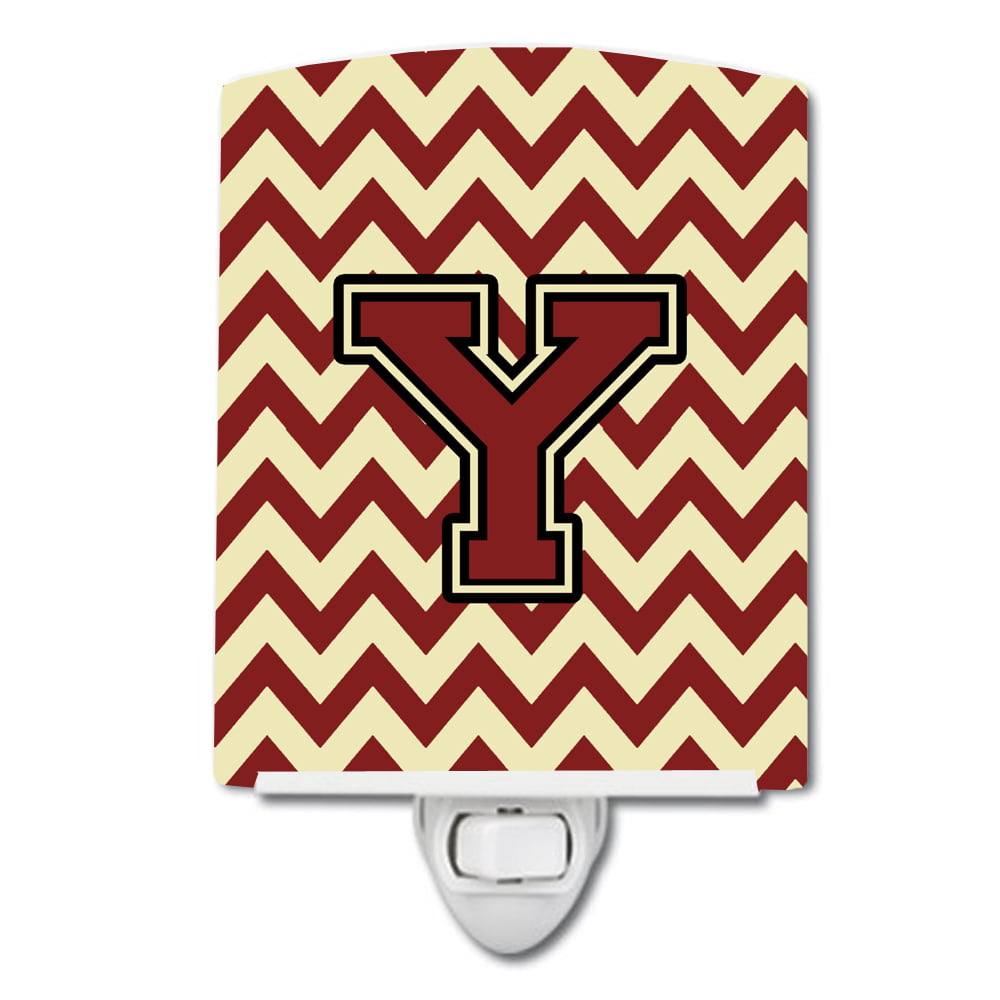 Letter Y Chevron Maroon & Gold Ceramic Night Light