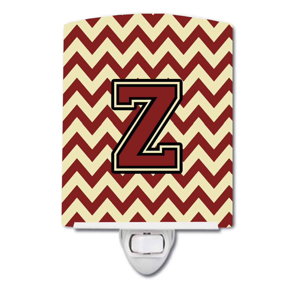 Letter Z Chevron Maroon & Gold Ceramic Night Light