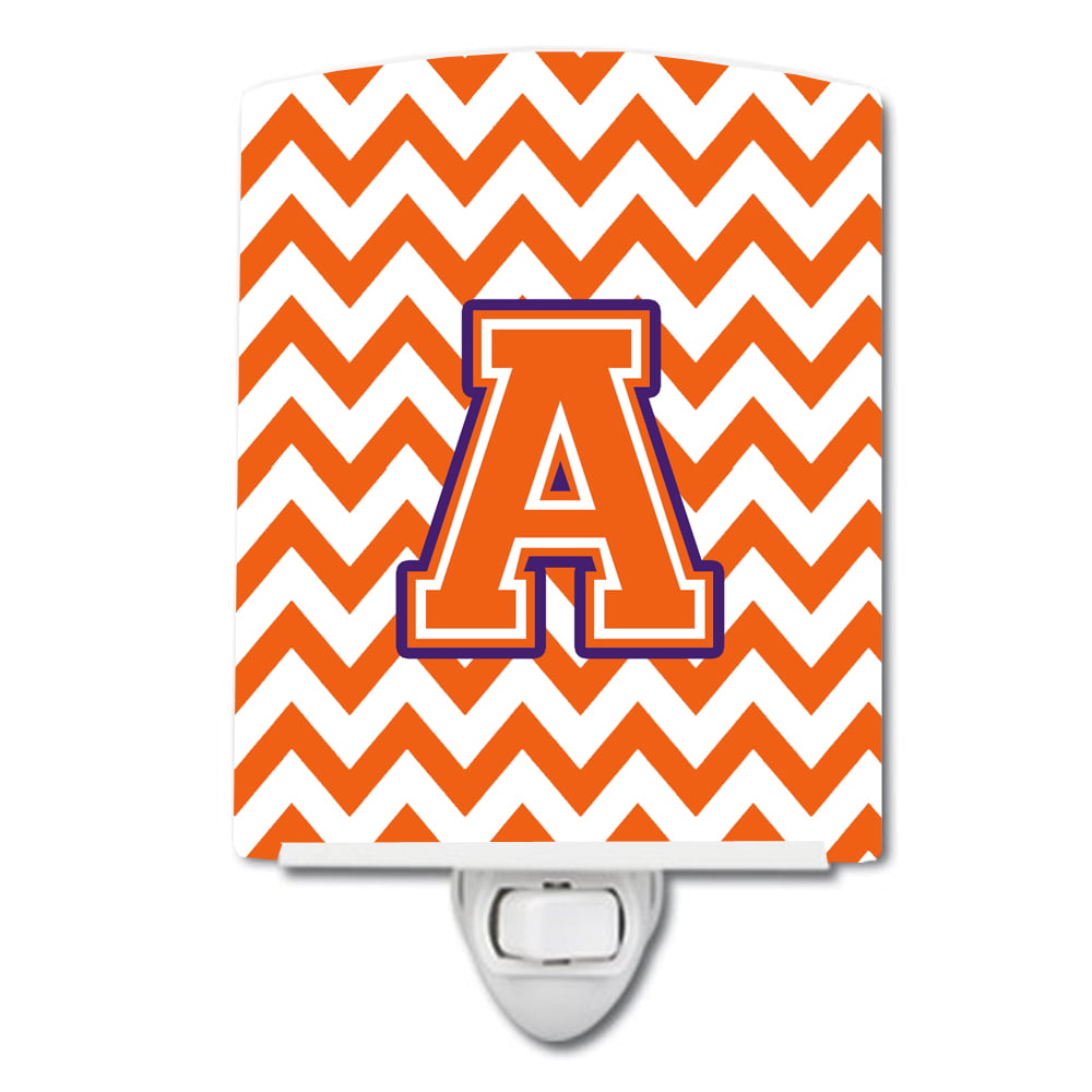 Letter A Chevron Orange & Regalia Ceramic Night Light