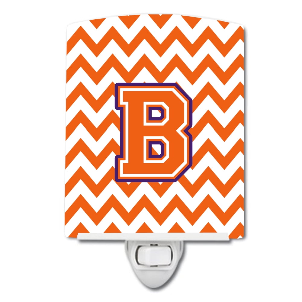 Letter B Chevron Orange & Regalia Ceramic Night Light
