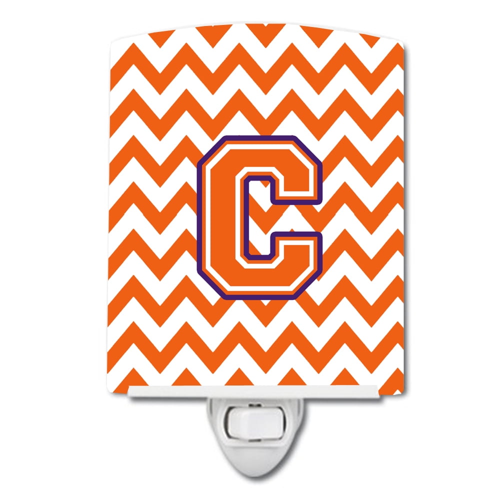 Letter C Chevron Orange & Regalia Ceramic Night Light