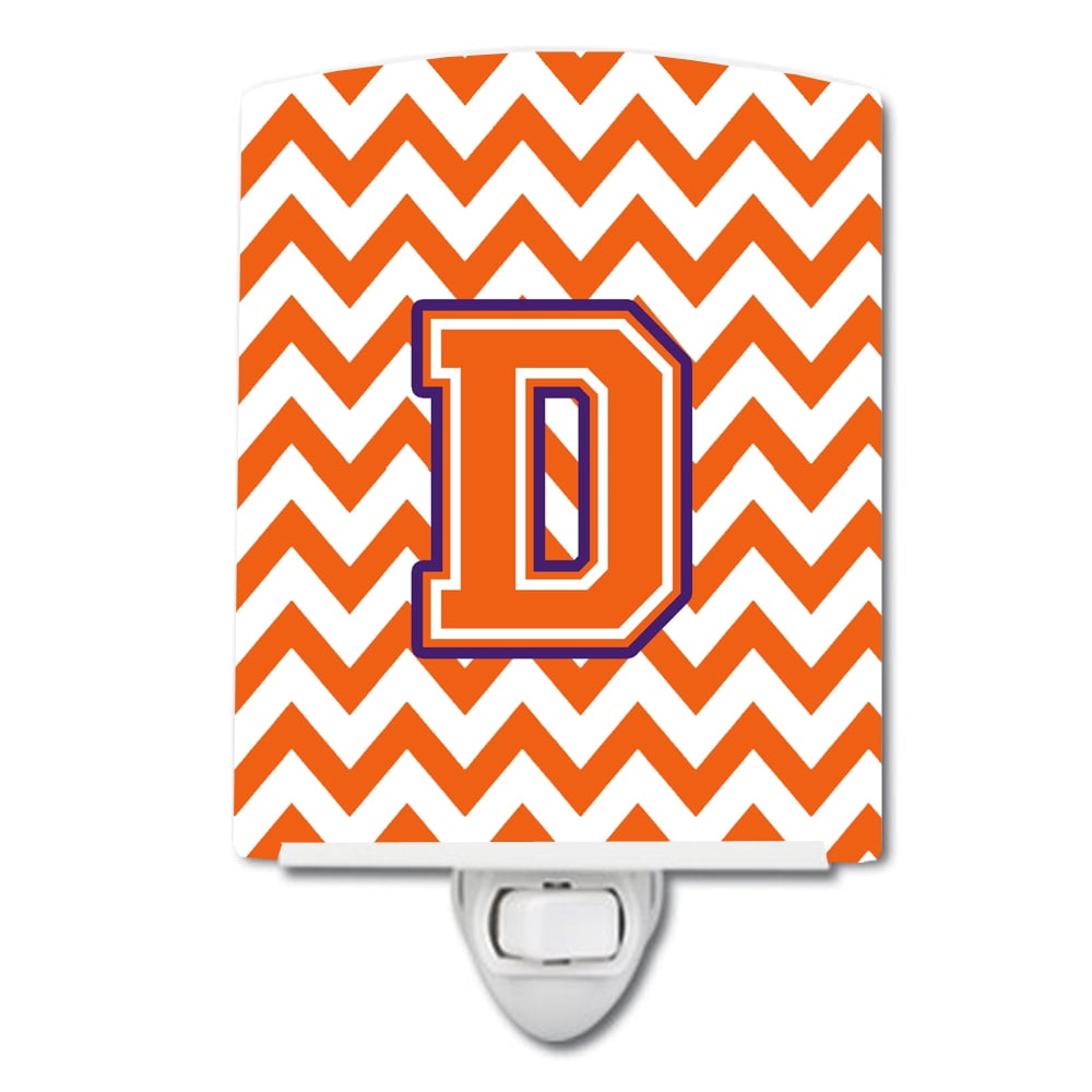 Letter D Chevron Orange & Regalia Ceramic Night Light